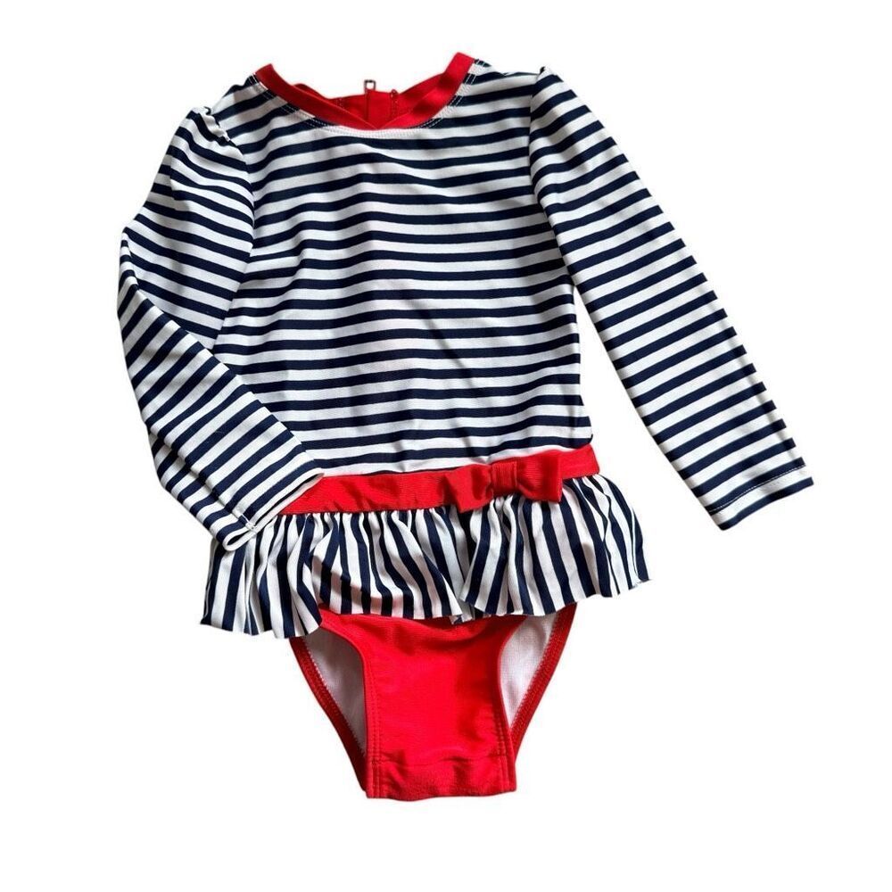 Toddler Girls Cat & Jack Patrioitic Print Rash Guard Swimsuit Bathing Suit Sz 2T